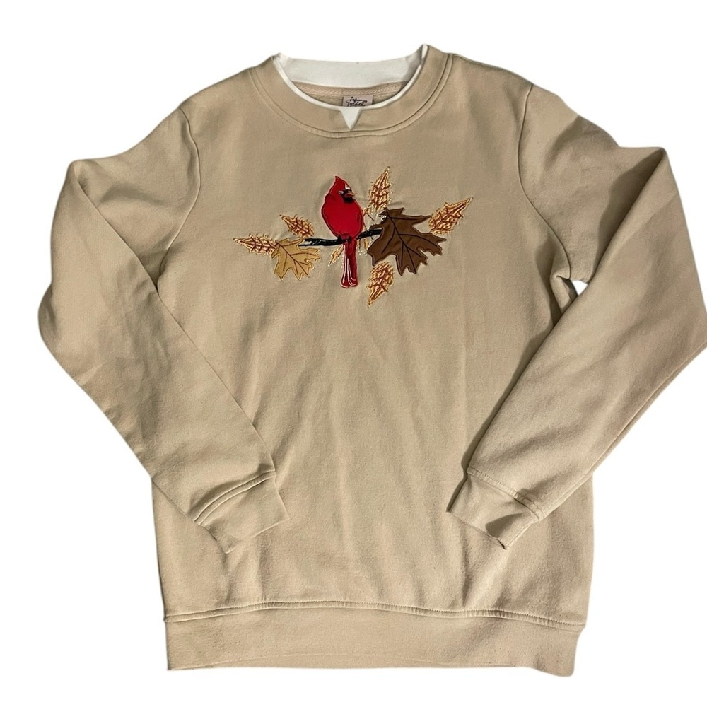 Vintage Adrian Delafield Cottagecoe Double Crewneck Cardinal Bird Fall Leaves